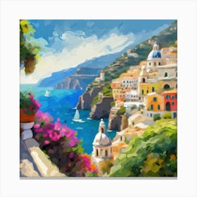 Sunlit Amalfi Impressionistic Seaside Splendor (6) Canvas Print