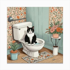 Cat Reading A Newspaper In Toilet (8) Canvas Print