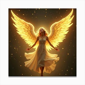 Celestial Angel With Golden Wings Glowing Brightly 1 Canvas Print