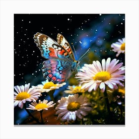 Butterfly On Daisies Canvas Print