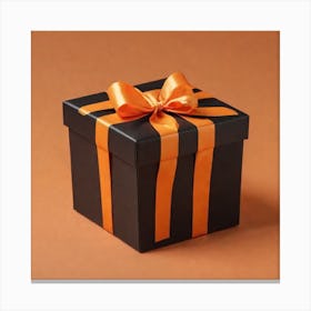 Black Gift Box With Orange Ribbon 2 Canvas Print