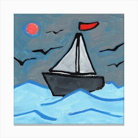 Brave Boat - painting square blue gray sea sky seagulls Canvas Print