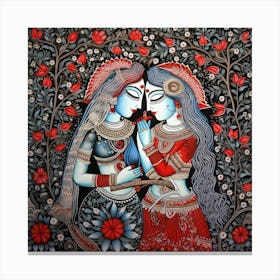 Radha And Krishna Impressionist Painting, Acrylic On Canvas, Canvas Print