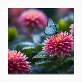 Butterfly On Dahlia Flower Canvas Print