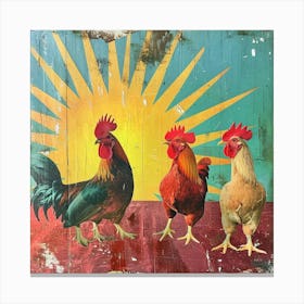 Sunny Rooster Kitsch Collage Canvas Print