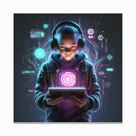 Young Boy Using A Tablet Computer Canvas Print