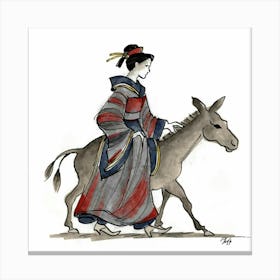 Chinese Woman With Donkey Canvas Print