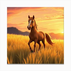 Horse In The Field At Sunset 7 Canvas Print