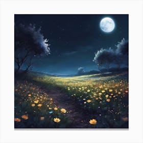 Moonlight In The Field Canvas Print