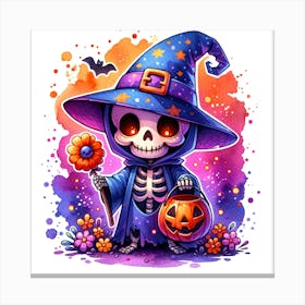 Cartoon skeleton dressed in a blue and purple Canvas Print