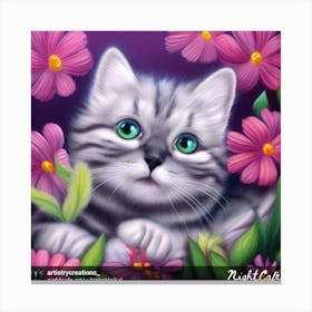 Cat In Flowers Canvas Print