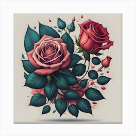 Roses And Leaves Canvas Print