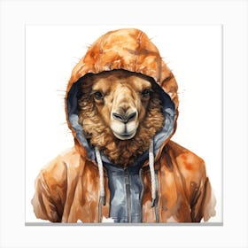 Watercolour Cartoon Camel In A Hoodie Canvas Print