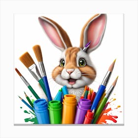 Bunny With Paint Brushes Canvas Print
