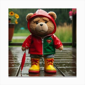 Teddy Ted In The Rain Canvas Print