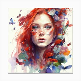 Watercolor Floral Red Hair Woman #9 Canvas Print