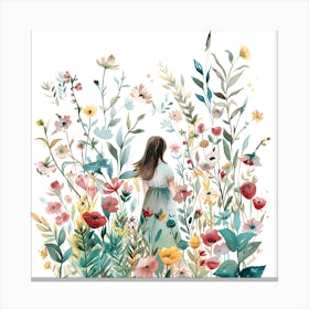 Blooming Beauty Woman In Floral Garden Canvas Print