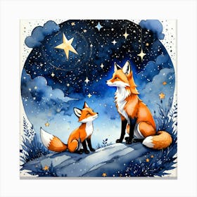 Foxes At Night Canvas Print