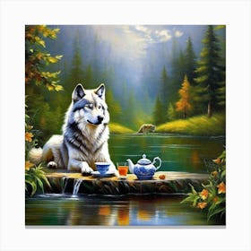 Tea With Wolf Canvas Print