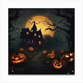 Halloween House With Pumpkins Canvas Print