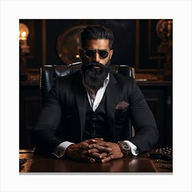 Businessman With Beard Sitting At Desk 1 Canvas Print