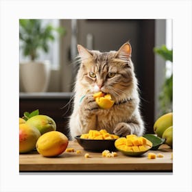 A Cat Eating Delicious Mango Canvas Print