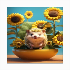 Hedgehog In Sunflowers Canvas Print