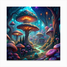 Mushrooms In The Forest Canvas Print