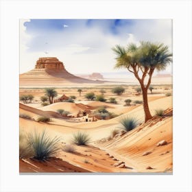 Watercolor Desert Landscape 8 Canvas Print