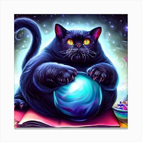 Black Cat With A Magic Ball Canvas Print