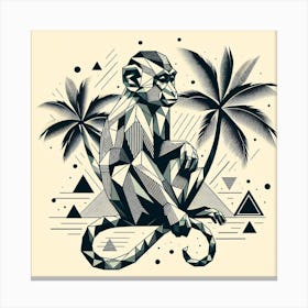 Geometric Art Monkey sits on a palm tree 1 Canvas Print