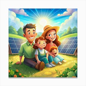 Happy Family With Solar Panels Canvas Print