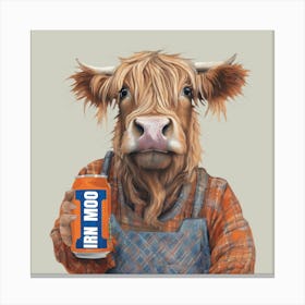 Highland Cow Holding A Can Of Irn Moo Canvas Print
