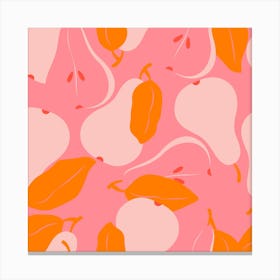 Pattern With Pears On Bright Pink Square Canvas Print