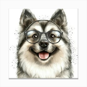 Husky Dog With Glasses 5 Canvas Print