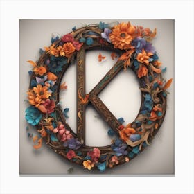 The Lettter K Made From An Intricately Painted Wooden Frame With Colorful Wood And Flowers, In Th Canvas Print