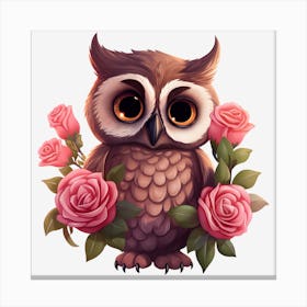 Owl With Roses 10 Canvas Print