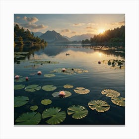 Sunrise Over Lake Lily Pads Canvas Print