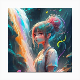 Anime Girl In A Waterfall Canvas Print