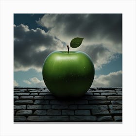 Green Apple On Brick Wall Canvas Print