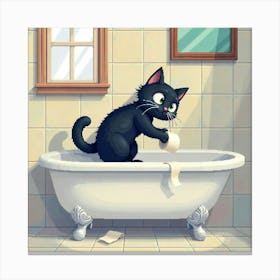 Bathroom Black Cat Toilet Paper Print Funny Art Print (2) Canvas Print