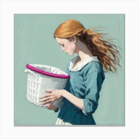 Woman Holding A Basket of Laundry Canvas Print