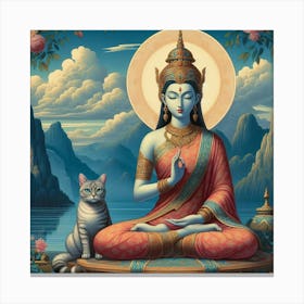 Buddha And Cat Canvas Print