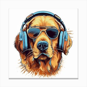 Golden Retriever Glasses with Headphones Canvas Print