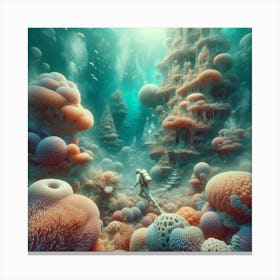 Diving Into The Water, Discovering An Underwater Garden Of Coral Castles 3 Canvas Print