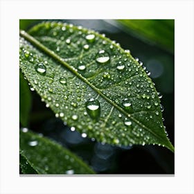 Green Leaf With Water Droplets 1 Canvas Print