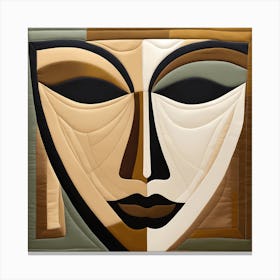 Patchwork Quilting Abstract Face Art with Earthly Tones, American folk quilting art, 1201 Canvas Print