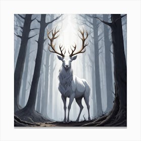 A White Stag In A Fog Forest In Minimalist Style Square Composition 59 Canvas Print