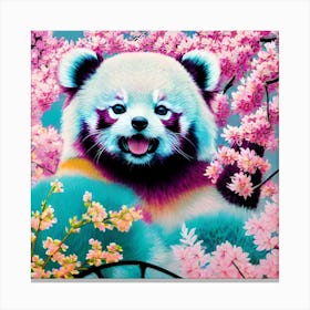 Panda Bear In Cherry Blossoms Pastel Canvas Print