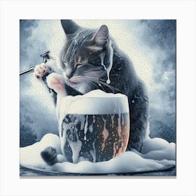 BEER BATHING CAT Canvas Print